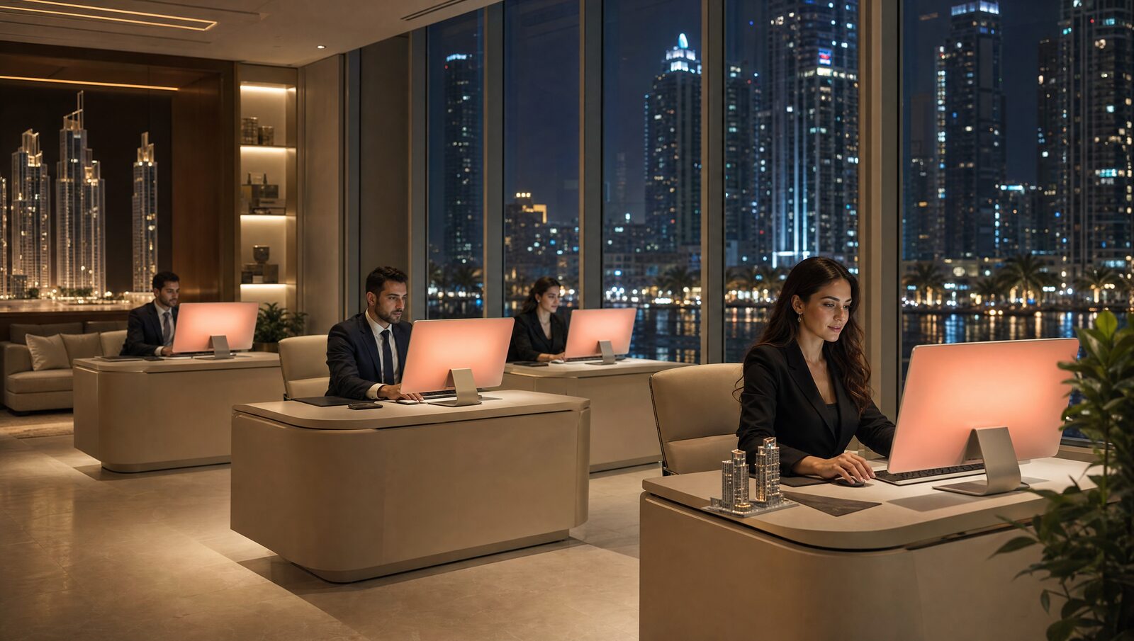Concept visualisation of a Bounce-powered sales floor at night